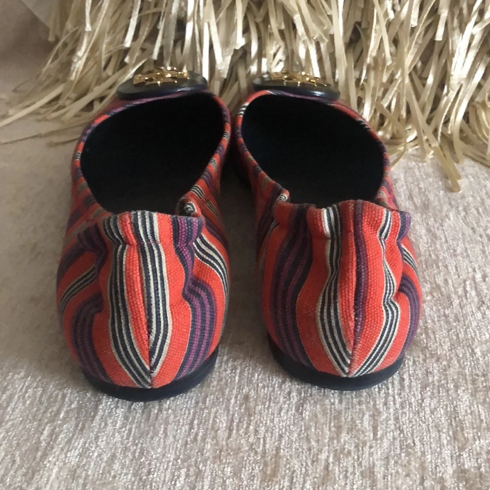 Tory Burch Reva Bauer Stripe Printed Canvas Flats - Picture 4 of 11